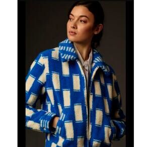 Mother Revolve Kickstand Jacket S Ice Cube Sherpa Coat Checkered Blue White Cozy